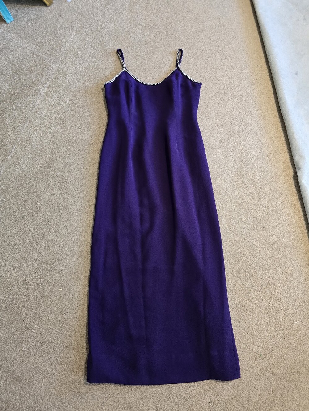 Custom Sleek Purple Maxi Slip Dress with Beaded Trim
